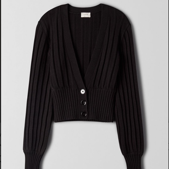 Aritzia Sweaters - Wilfred Plunge Front Cardigan - Black Wool Cardi